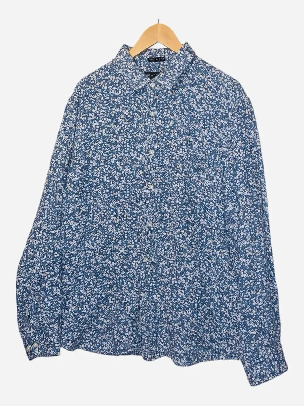 Banana Republic Shirt Mens XL Blue Floral Button Down Long Sleeve Untucked Fit